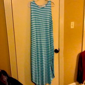Zanana 2X Green Striped Sleeveless Maxi Dress